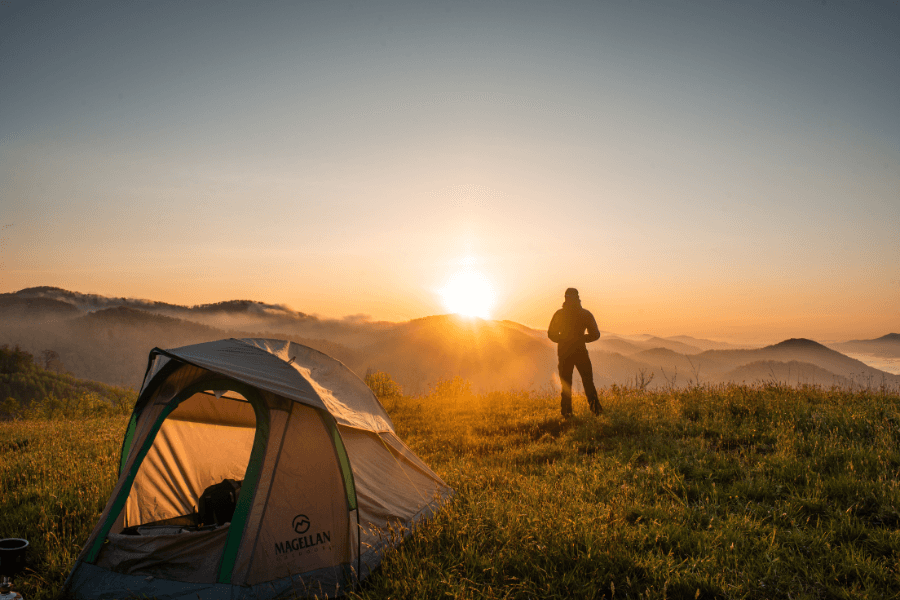 tent, person, sunset